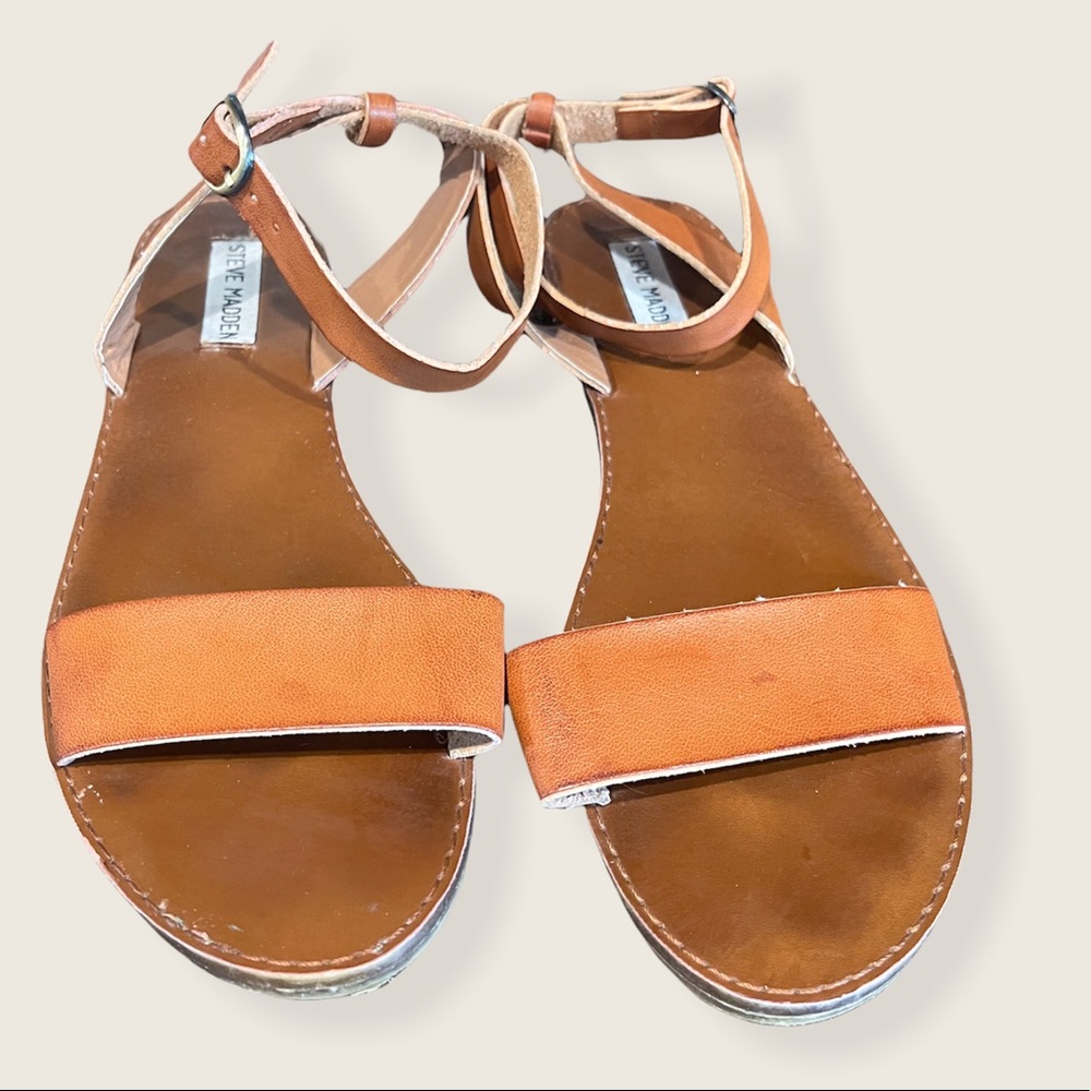 Steve madden tan leather slip on sandals 9M - Picture 2 of 5